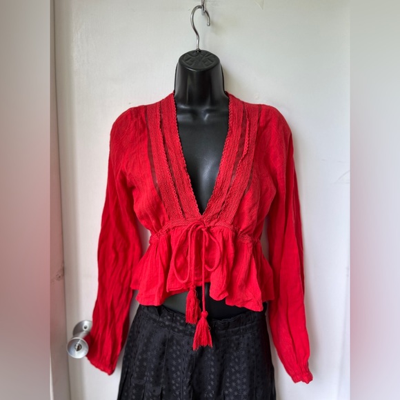 Free People Oberoi Red Boho Top size S - Picture 7 of 16